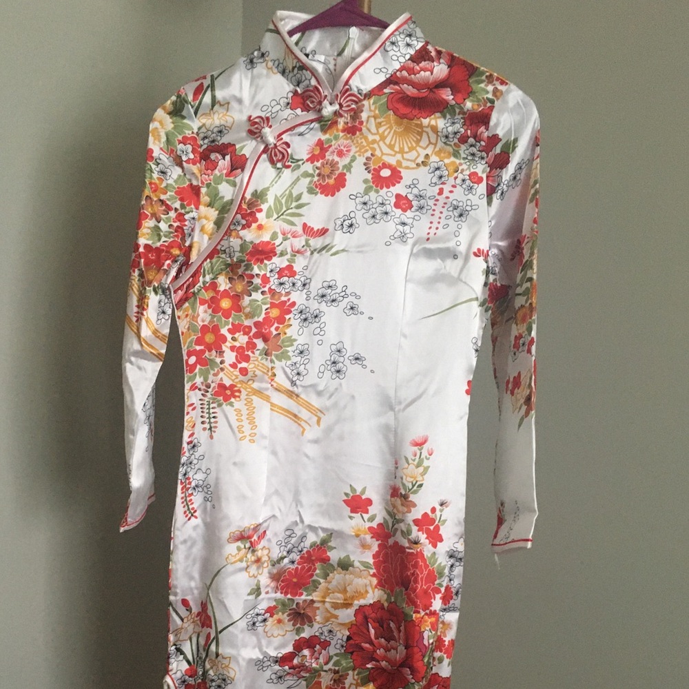 White Floral Satin Dress